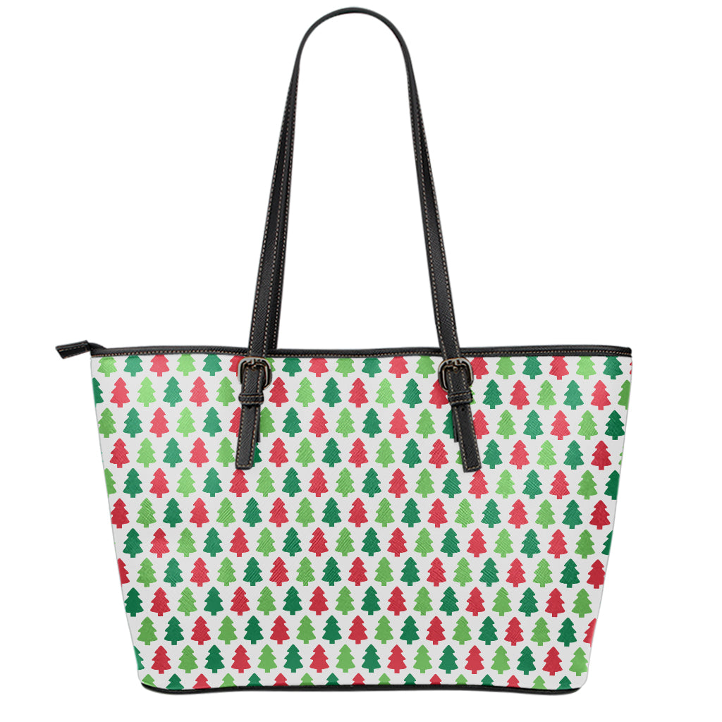 Merry Christmas Tree Pattern Print Leather Tote Bag