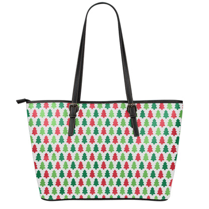 Merry Christmas Tree Pattern Print Leather Tote Bag