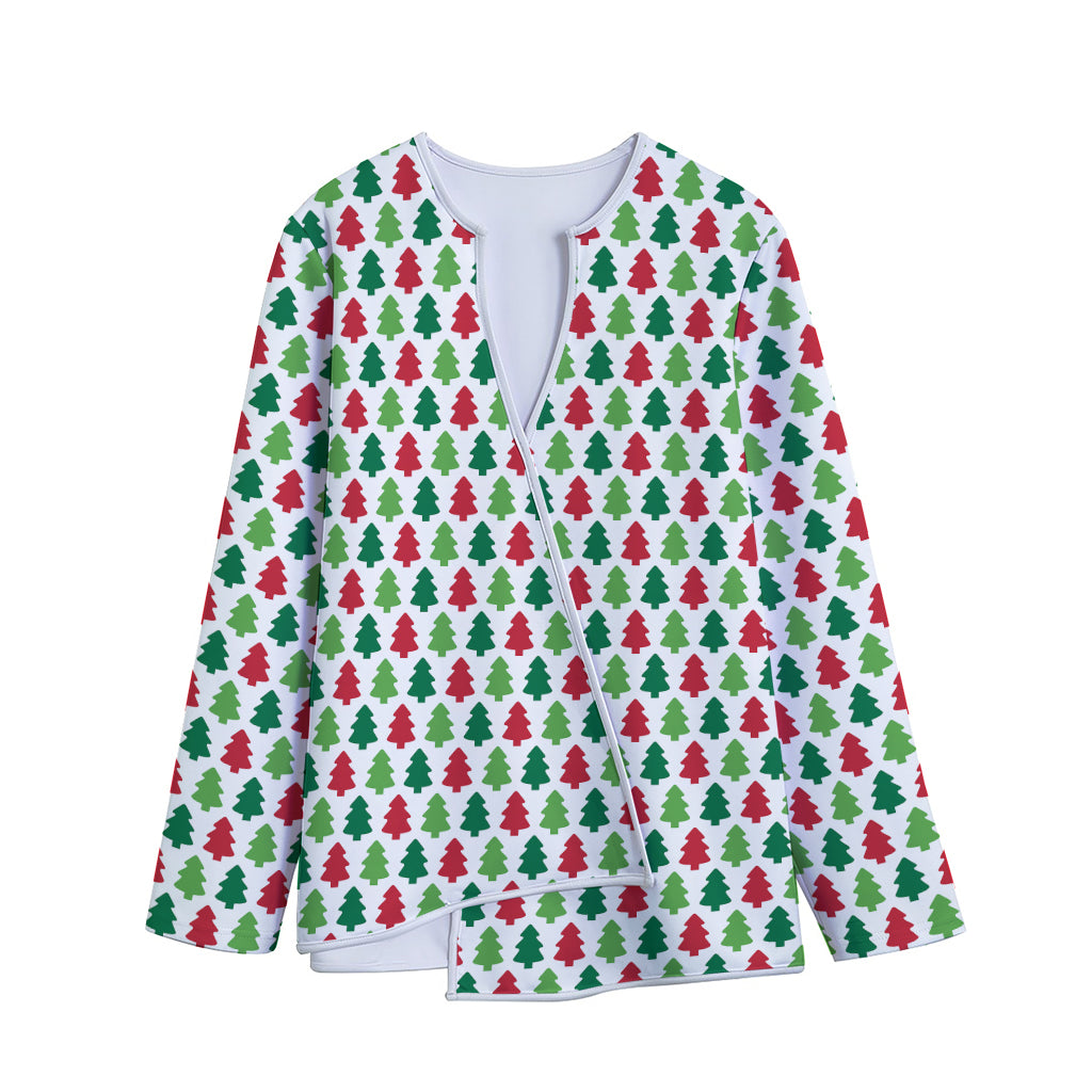 Merry Christmas Tree Pattern Print Long Sleeve Short Coat