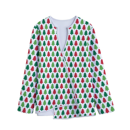 Merry Christmas Tree Pattern Print Long Sleeve Short Coat