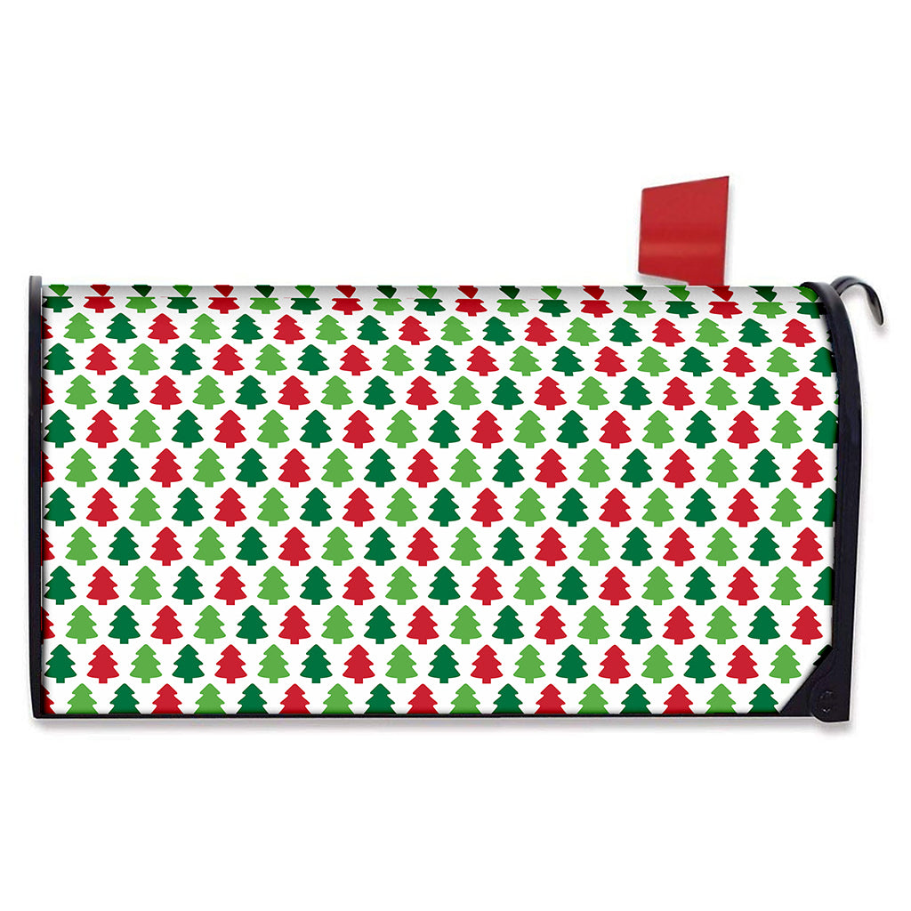 Merry Christmas Tree Pattern Print Mailbox Cover