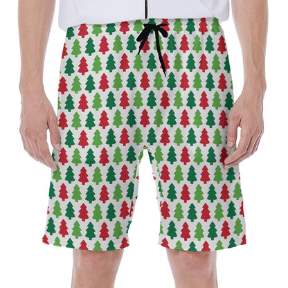 Merry Christmas Tree Pattern Print Men's Beach Shorts