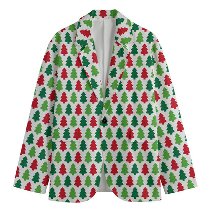 Merry Christmas Tree Pattern Print Men's Cotton Blazer