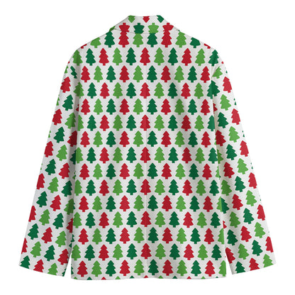 Merry Christmas Tree Pattern Print Men's Cotton Blazer