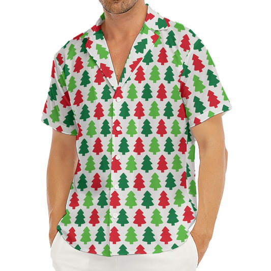 Merry Christmas Tree Pattern Print Men's Deep V-Neck Shirt