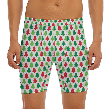 Merry Christmas Tree Pattern Print Men's Long Boxer Briefs
