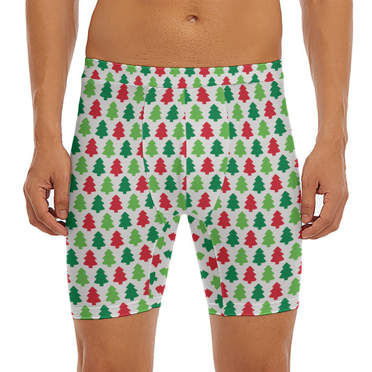 Merry Christmas Tree Pattern Print Men's Long Boxer Briefs