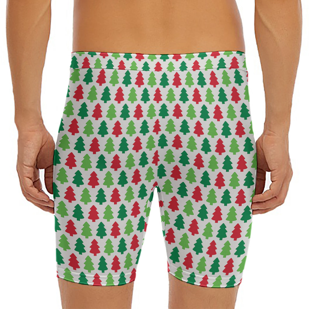 Merry Christmas Tree Pattern Print Men's Long Boxer Briefs