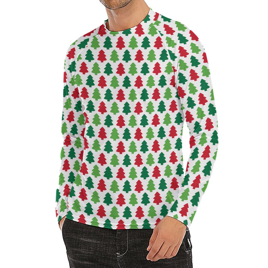 Merry Christmas Tree Pattern Print Men's Long Sleeve Rash Guard