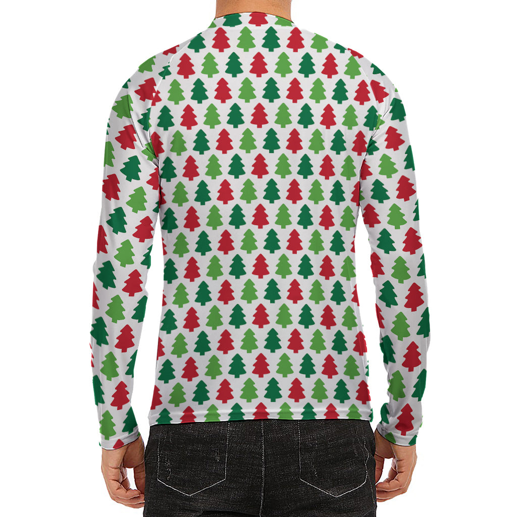 Merry Christmas Tree Pattern Print Men's Long Sleeve Rash Guard