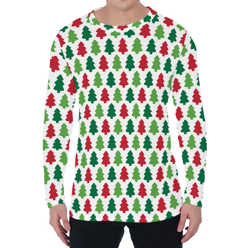 Merry Christmas Tree Pattern Print Men's Long Sleeve T-Shirt