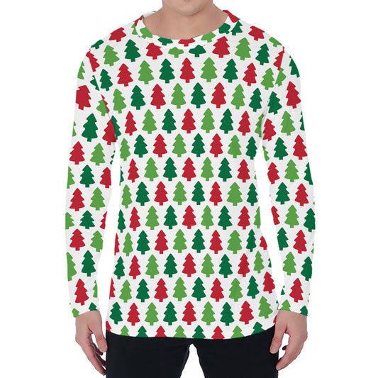 Merry Christmas Tree Pattern Print Men's Long Sleeve T-Shirt
