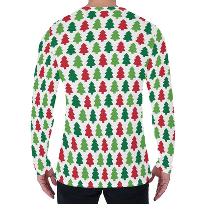 Merry Christmas Tree Pattern Print Men's Long Sleeve T-Shirt