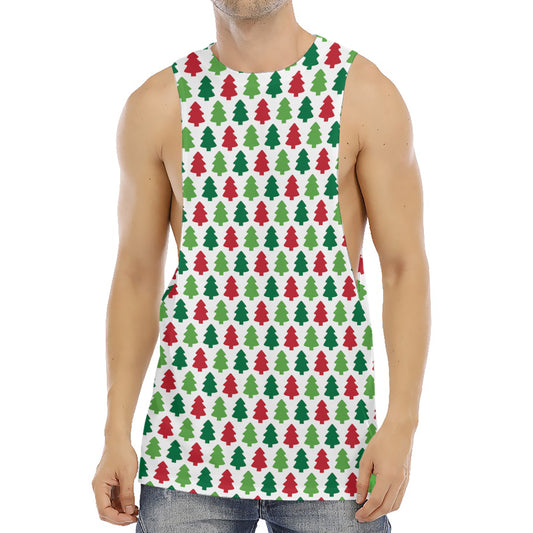 Merry Christmas Tree Pattern Print Men's Muscle Tank Top