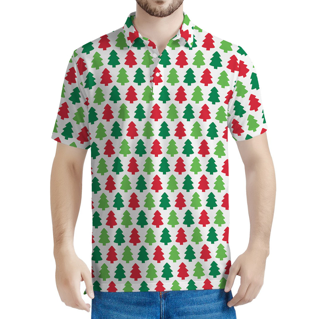 Merry Christmas Tree Pattern Print Men's Polo Shirt