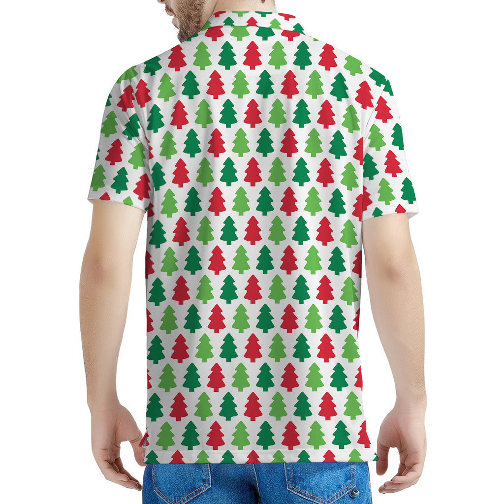 Merry Christmas Tree Pattern Print Men's Polo Shirt