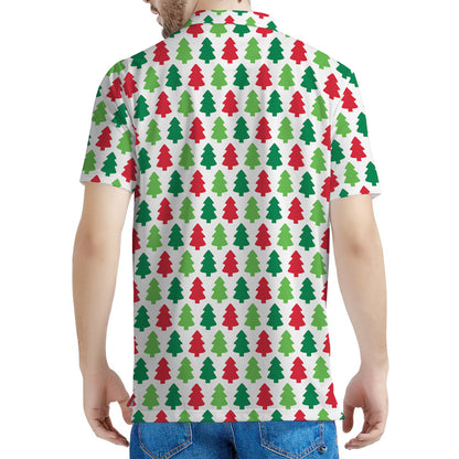 Merry Christmas Tree Pattern Print Men's Polo Shirt
