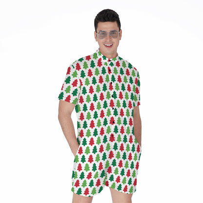 Merry Christmas Tree Pattern Print Men's Rompers