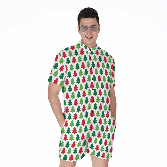 Merry Christmas Tree Pattern Print Men's Rompers