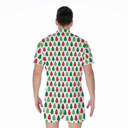 Merry Christmas Tree Pattern Print Men's Rompers