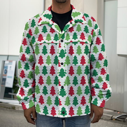 Merry Christmas Tree Pattern Print Men's Shirt Jacket