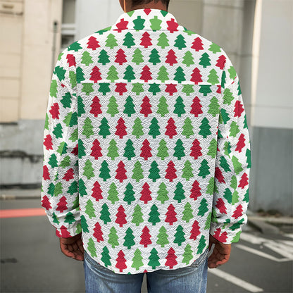 Merry Christmas Tree Pattern Print Men's Shirt Jacket
