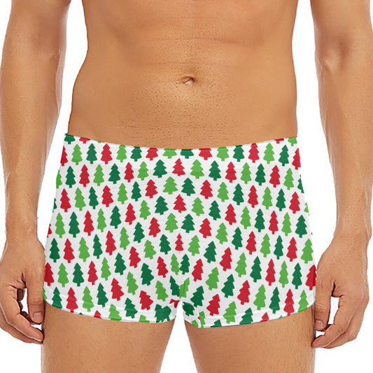 Merry Christmas Tree Pattern Print Men's Short Boxer Briefs