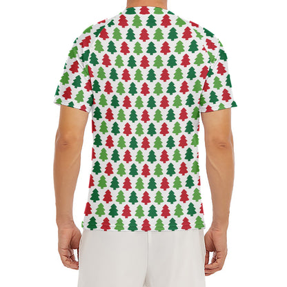 Merry Christmas Tree Pattern Print Men's Short Sleeve Rash Guard