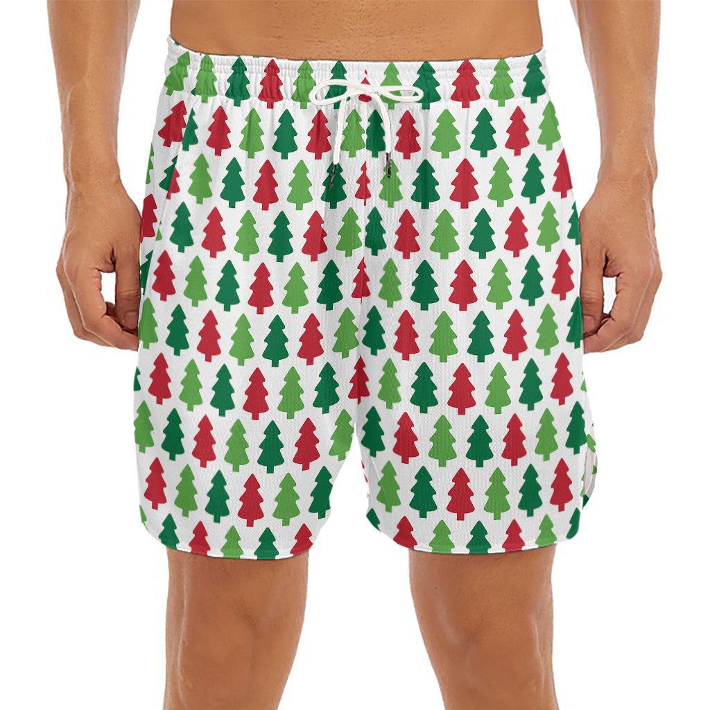 Merry Christmas Tree Pattern Print Men's Split Running Shorts