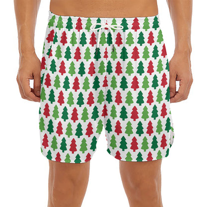 Merry Christmas Tree Pattern Print Men's Split Running Shorts