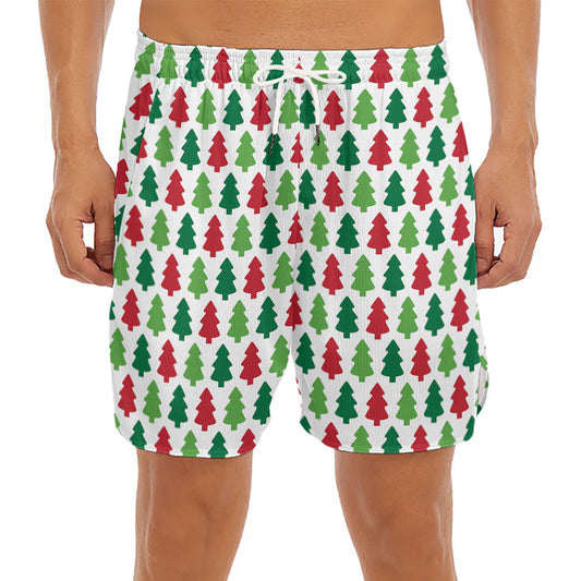 Merry Christmas Tree Pattern Print Men's Split Running Shorts