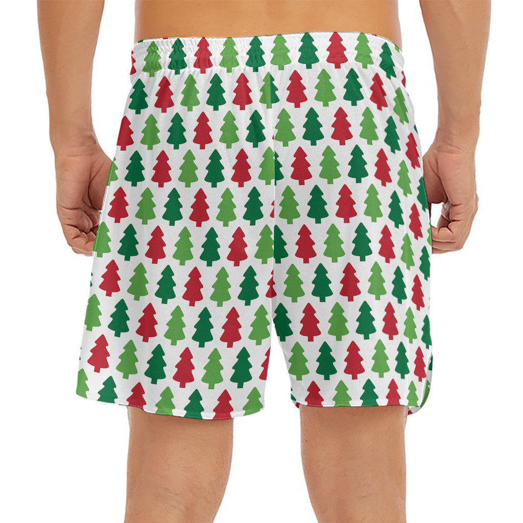 Merry Christmas Tree Pattern Print Men's Split Running Shorts