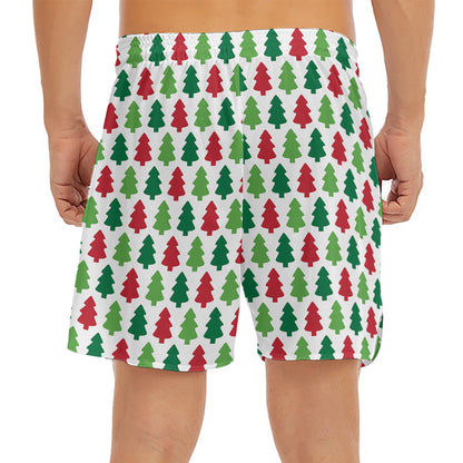 Merry Christmas Tree Pattern Print Men's Split Running Shorts