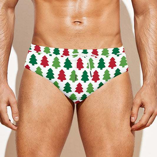 Merry Christmas Tree Pattern Print Men's Swim Briefs