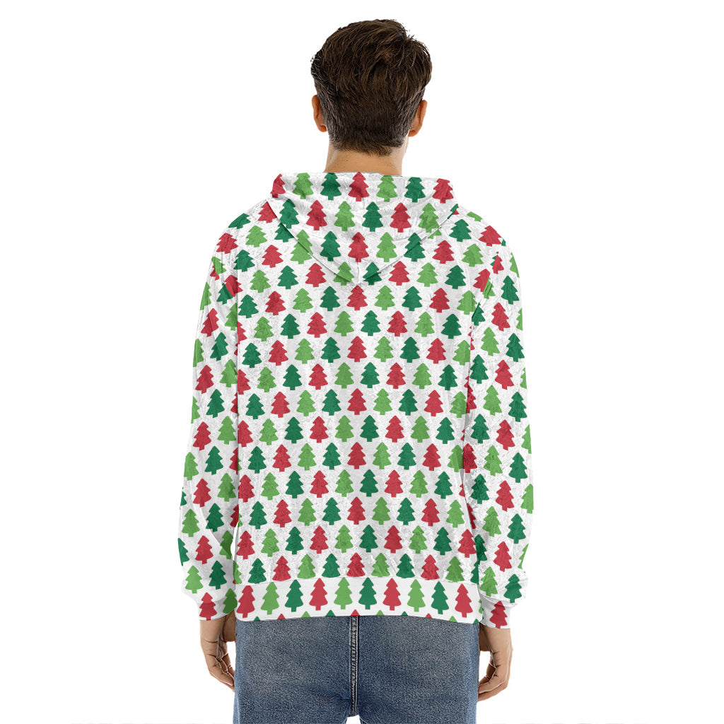 Merry Christmas Tree Pattern Print Men's Velvet Pullover Hoodie