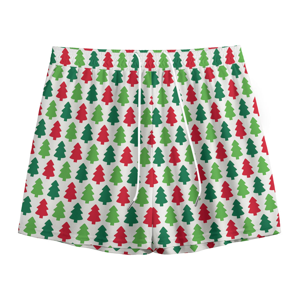 Merry Christmas Tree Pattern Print Mesh Shorts