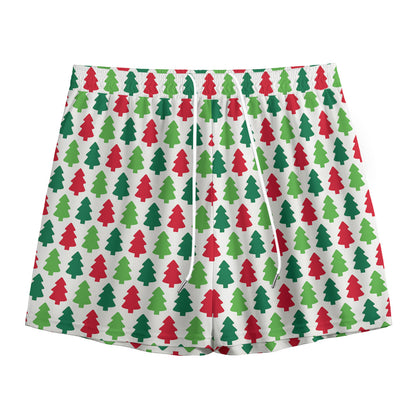 Merry Christmas Tree Pattern Print Mesh Shorts