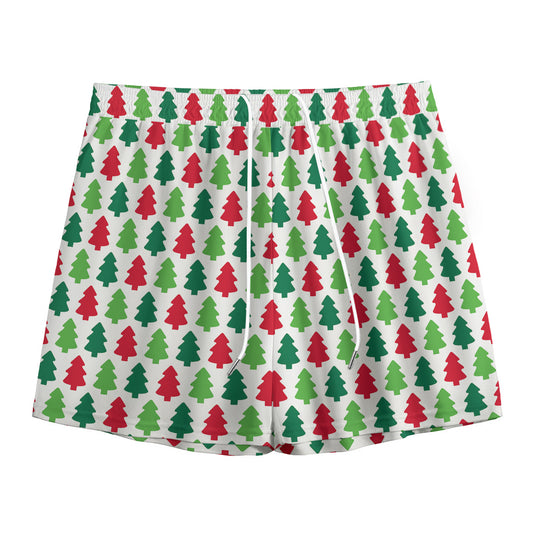 Merry Christmas Tree Pattern Print Mesh Shorts