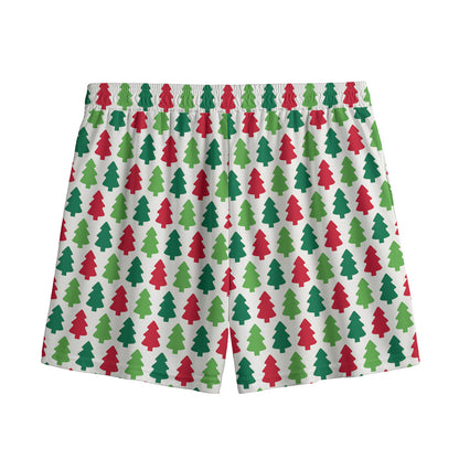 Merry Christmas Tree Pattern Print Mesh Shorts