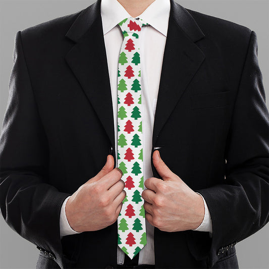 Merry Christmas Tree Pattern Print Necktie