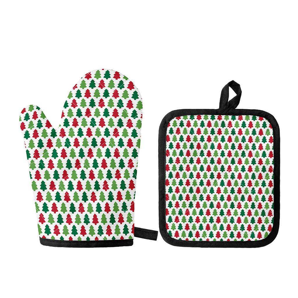 Merry Christmas Tree Pattern Print Oven Mitt And Pot Holder Set