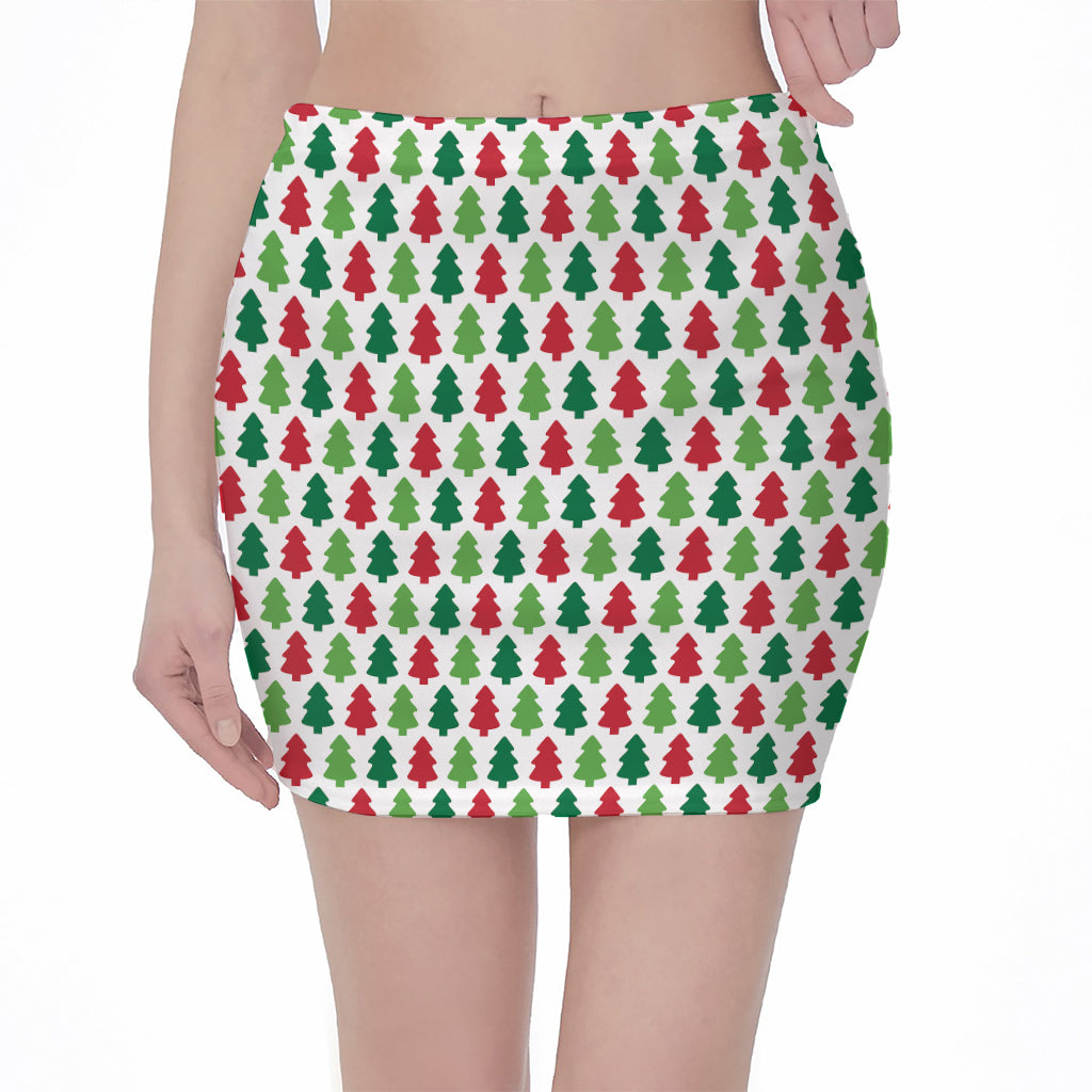 Merry Christmas Tree Pattern Print Pencil Mini Skirt