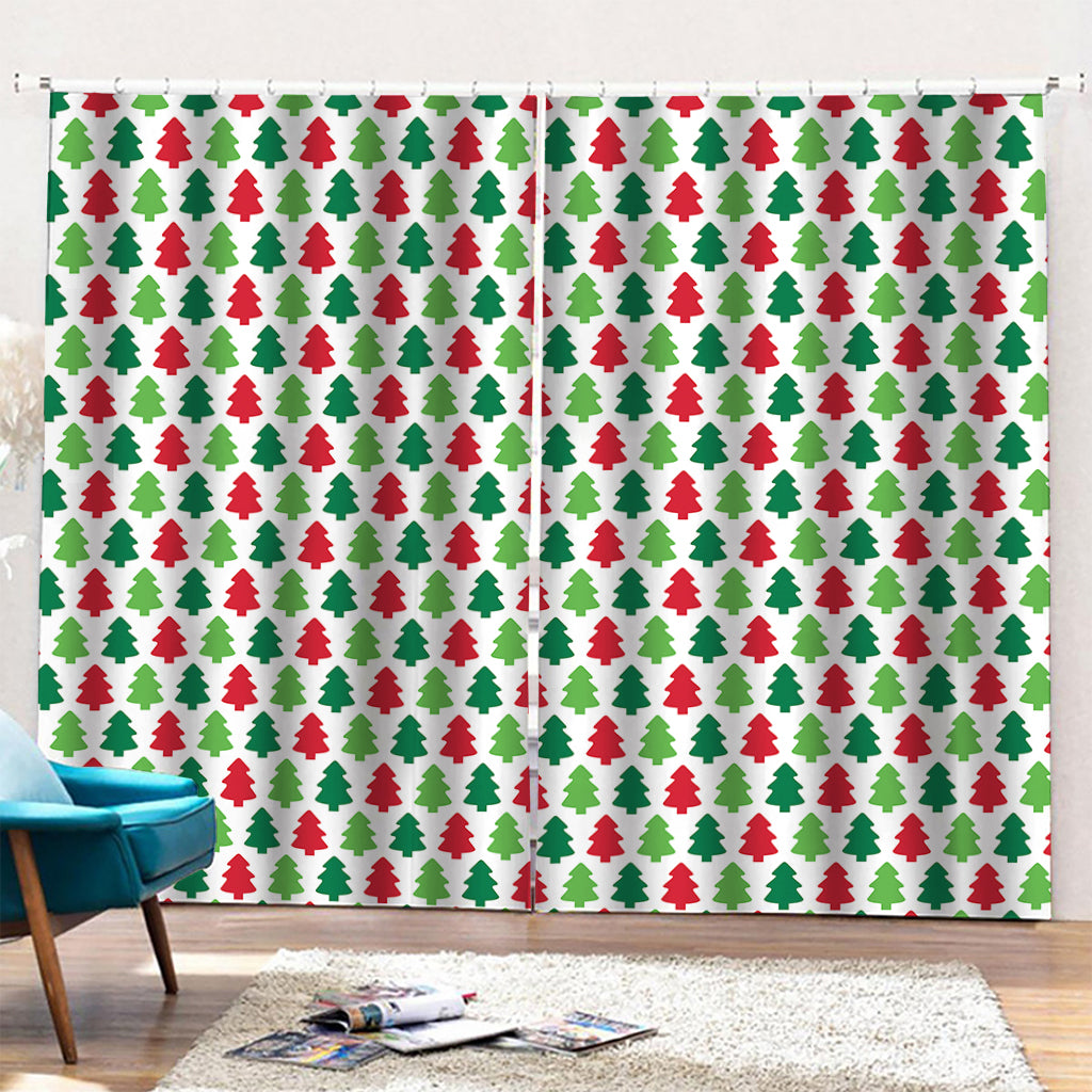 Merry Christmas Tree Pattern Print Pencil Pleat Curtains