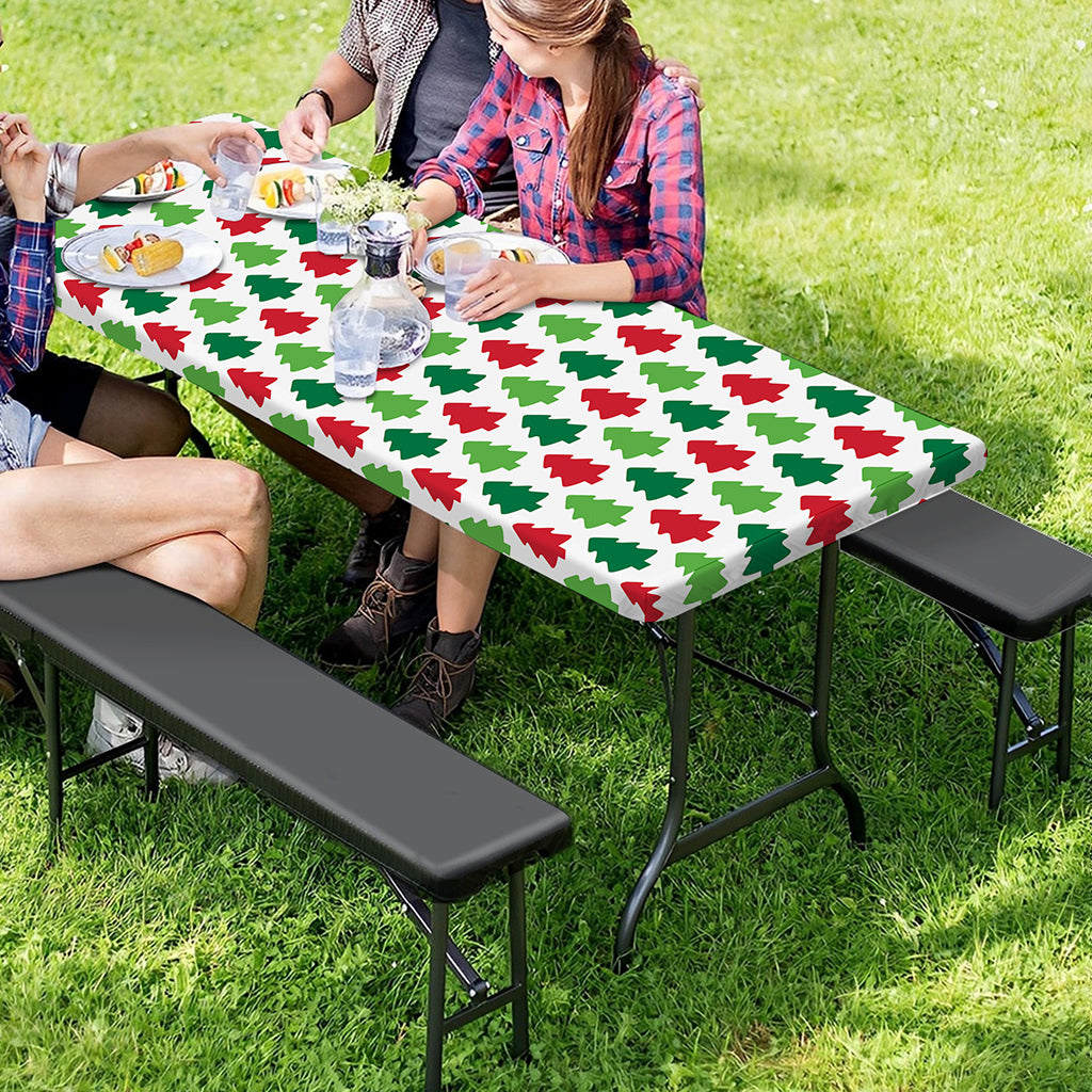 Merry Christmas Tree Pattern Print Picnic Table Cover