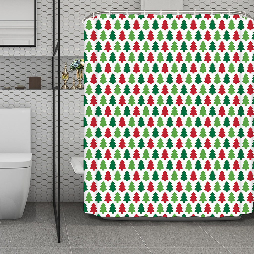 Merry Christmas Tree Pattern Print Polyester Shower Curtain