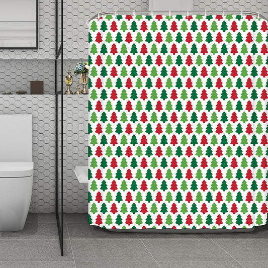 Merry Christmas Tree Pattern Print Polyester Shower Curtain