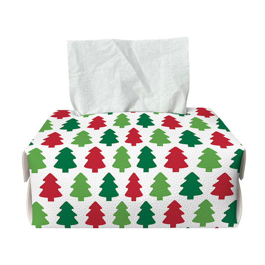 Merry Christmas Tree Pattern Print Rectangle Tissue Box Cover