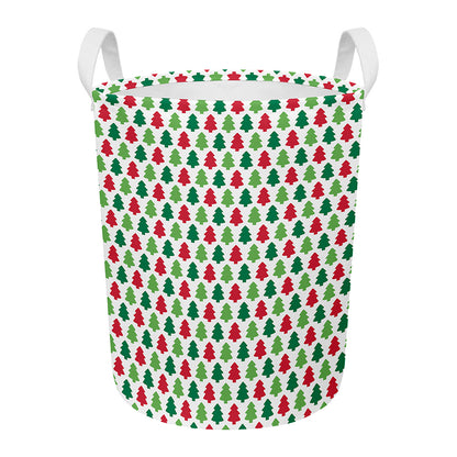 Merry Christmas Tree Pattern Print Round Laundry Basket