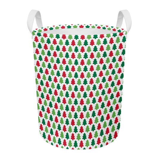 Merry Christmas Tree Pattern Print Round Laundry Basket