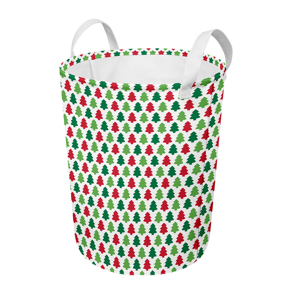 Merry Christmas Tree Pattern Print Round Laundry Basket